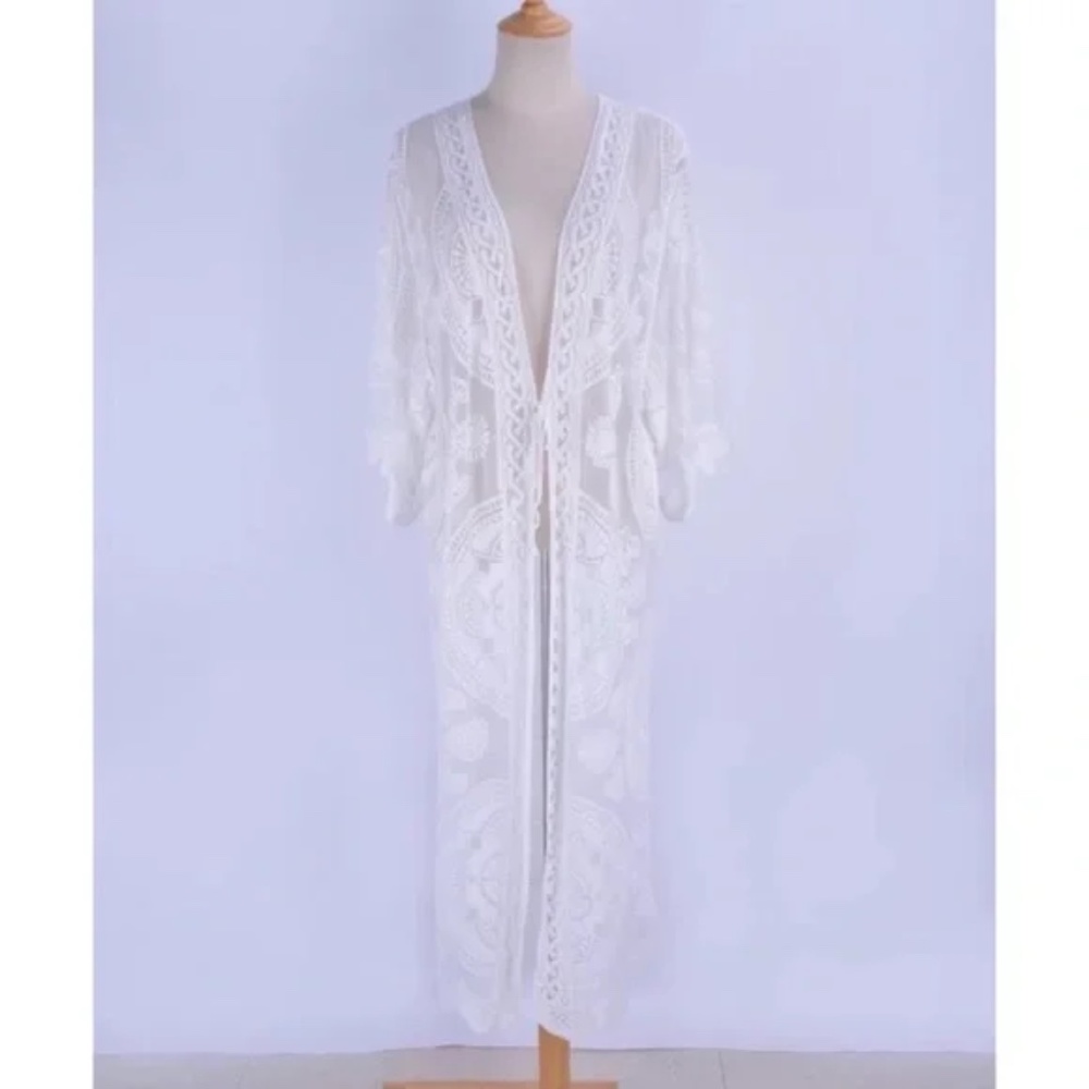 SOLD OUT Scalloped Sheer Mesh Lace Boho Kimono Coverup Wrap - Picture 6 of 7
